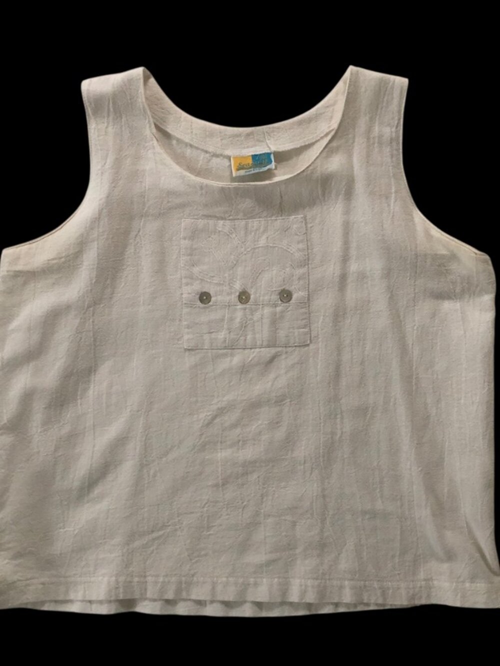 Vintage Linen Boxy Tank Top Sleeveless Shell XL Classic Summer White